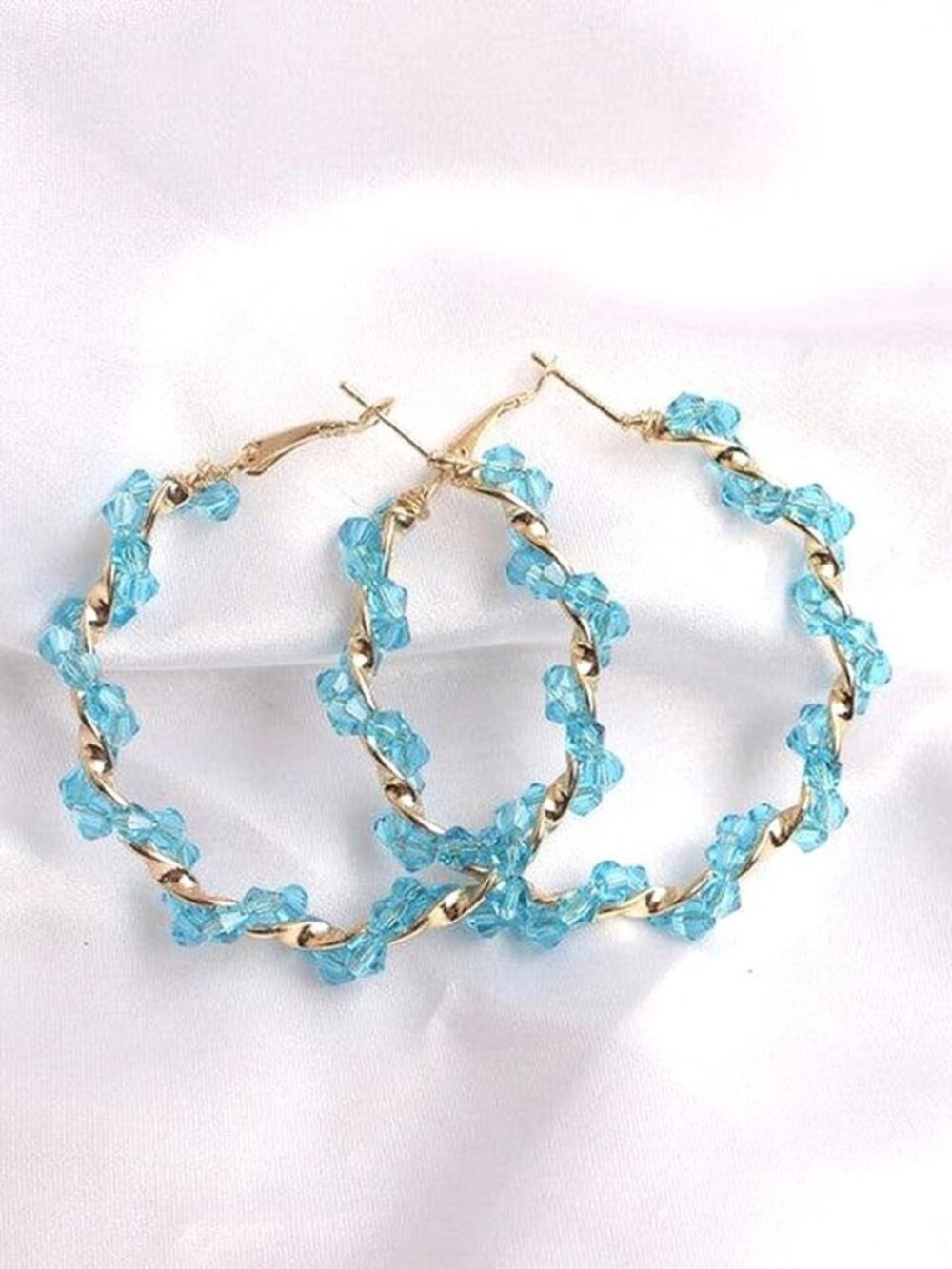 Anastasia Sweet Gold Twist Beaded Hoop Earrings Blue Gift Packaged